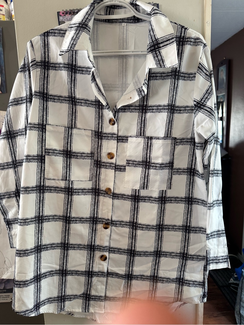 Black & White Plaid Button-Up Shirt - Classic Casual